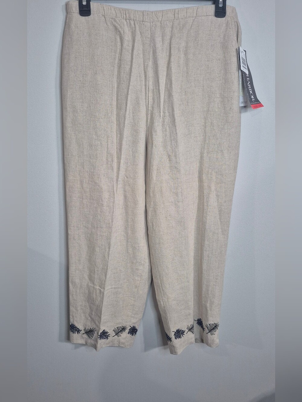 SAG HARBOR Beige Linen-Blend WOMENS Pants with Embroidered Hem